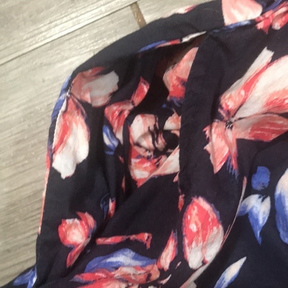 GAP Sleeveless 100% Cotton Navy Blue Floral Drawstring Waist Dress size 14 - Picture 6 of 13